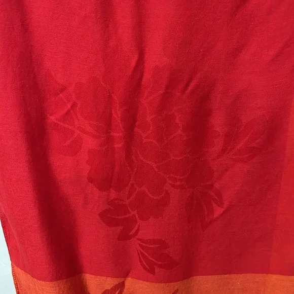 Orange 100% Cashmere Square Scarf with 9 tile Floral Patterns - Picture 9 of 9